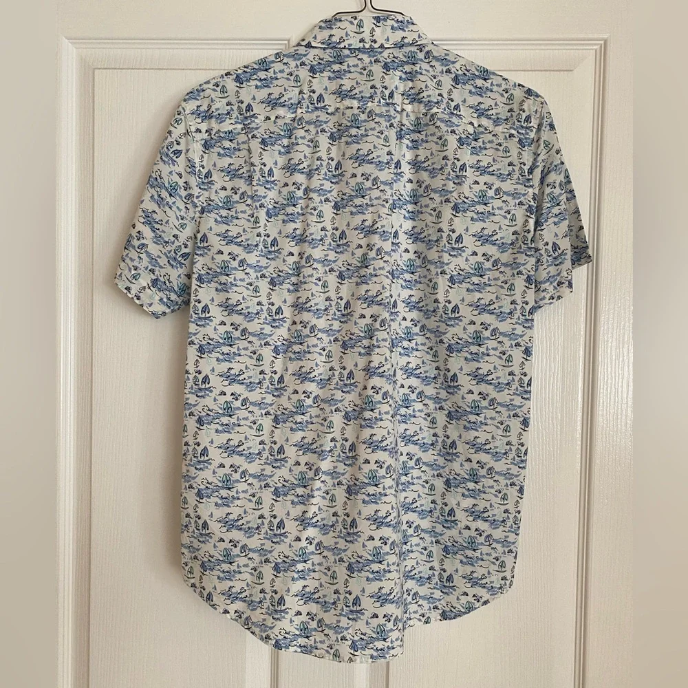 Bonobos Men’s Blue & White sailboat Printed Short Sleeve Shirt - Picture 3 of 3